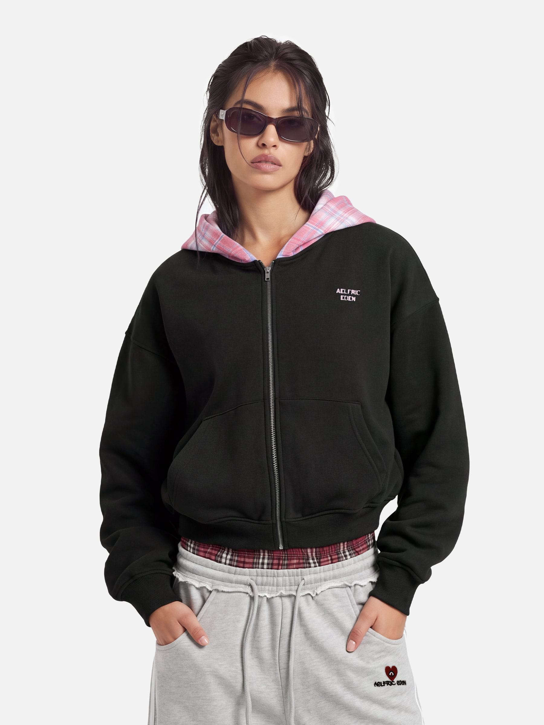 Aelfric Eden Boxy Plaid Hood Zip Up Hoodie – Aelfric eden