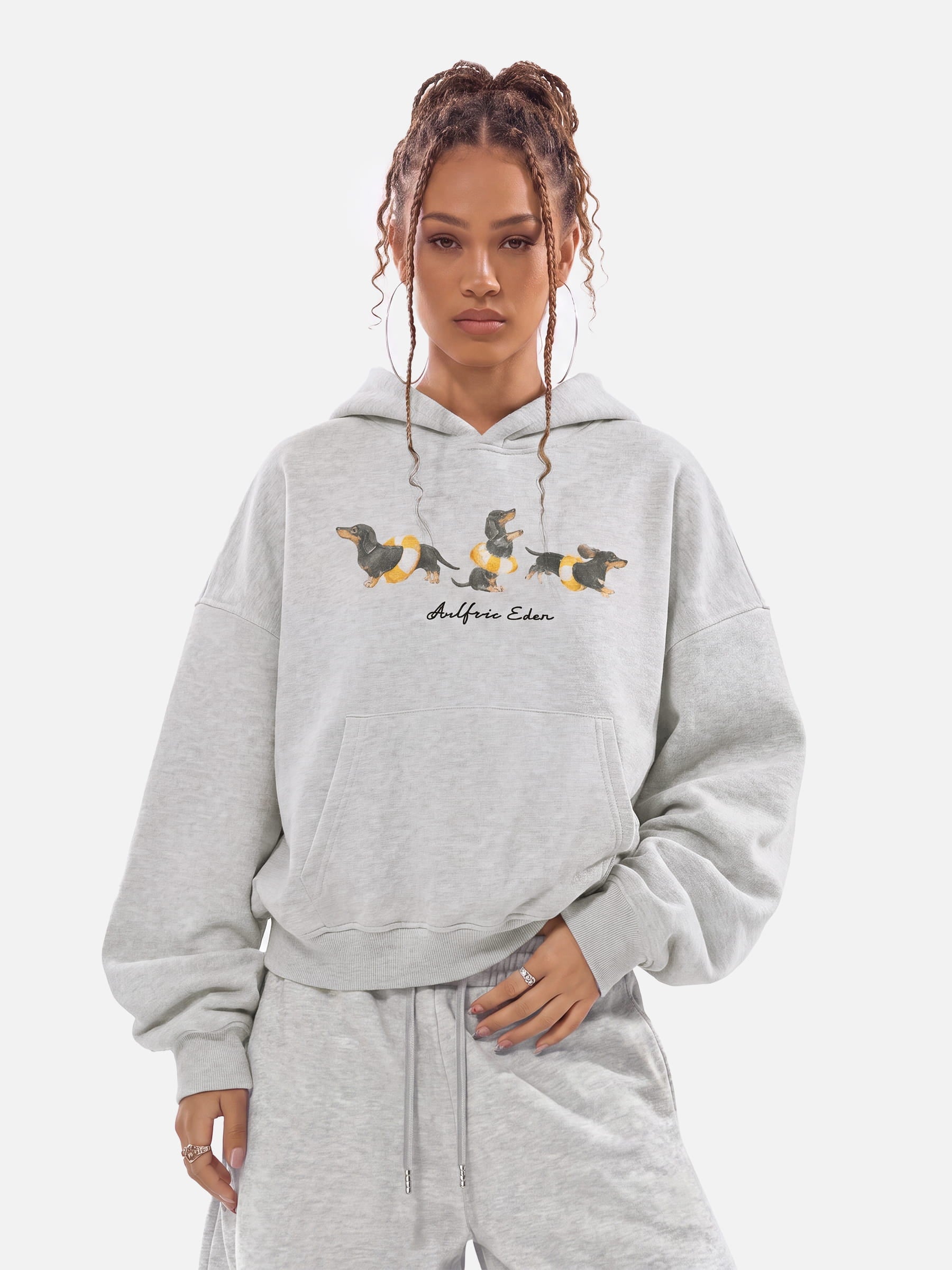 Pre-Order] Aelfric Eden Boxy Dachshund Graphic Pullover Hoodie