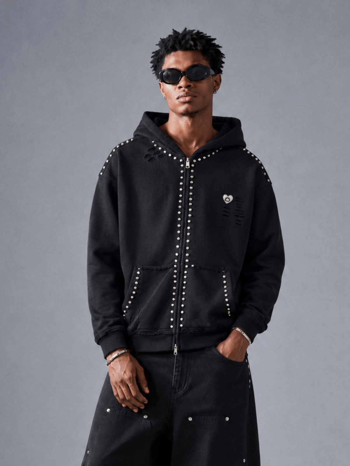 Aelfric Eden Distressed Rhinestone Zip Up Hoodie – Aelfric eden