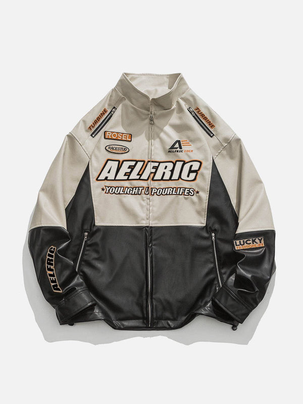 Aelfric Eden Mens Faux Leather Varsity Jacket Vintage Racing