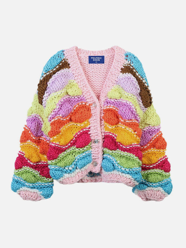 Colorful Patchwork Wool Blend Cardigan