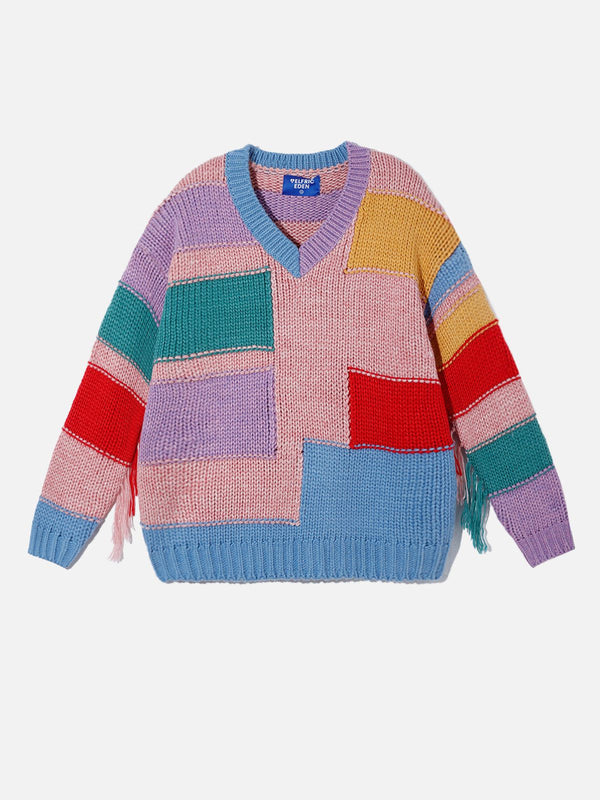 Aelfric Eden Irregular Colorful Patchwork Wool Blend Sweater