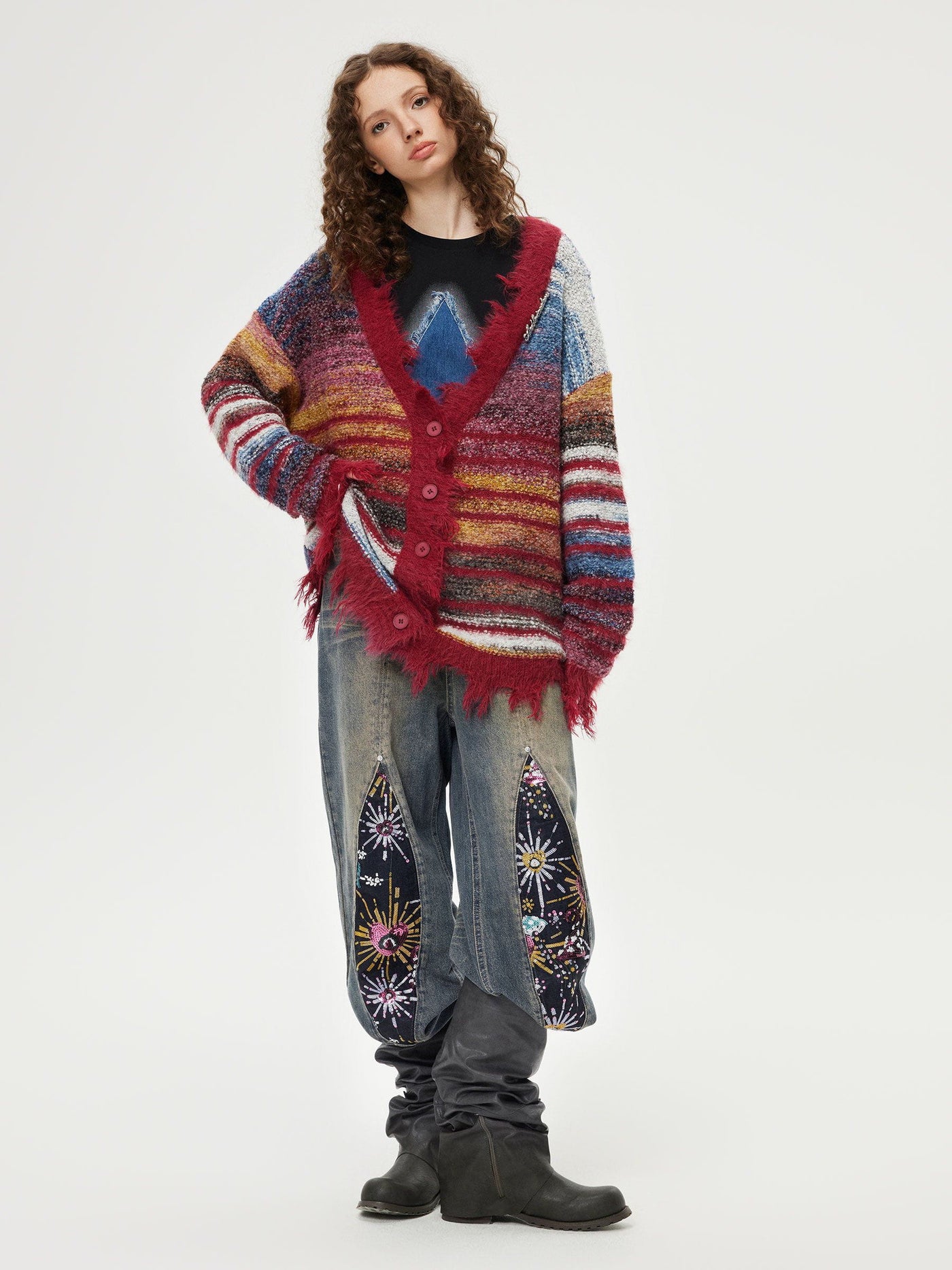 Aelfric Eden Fringe Gradient Pinstripe Cardigan