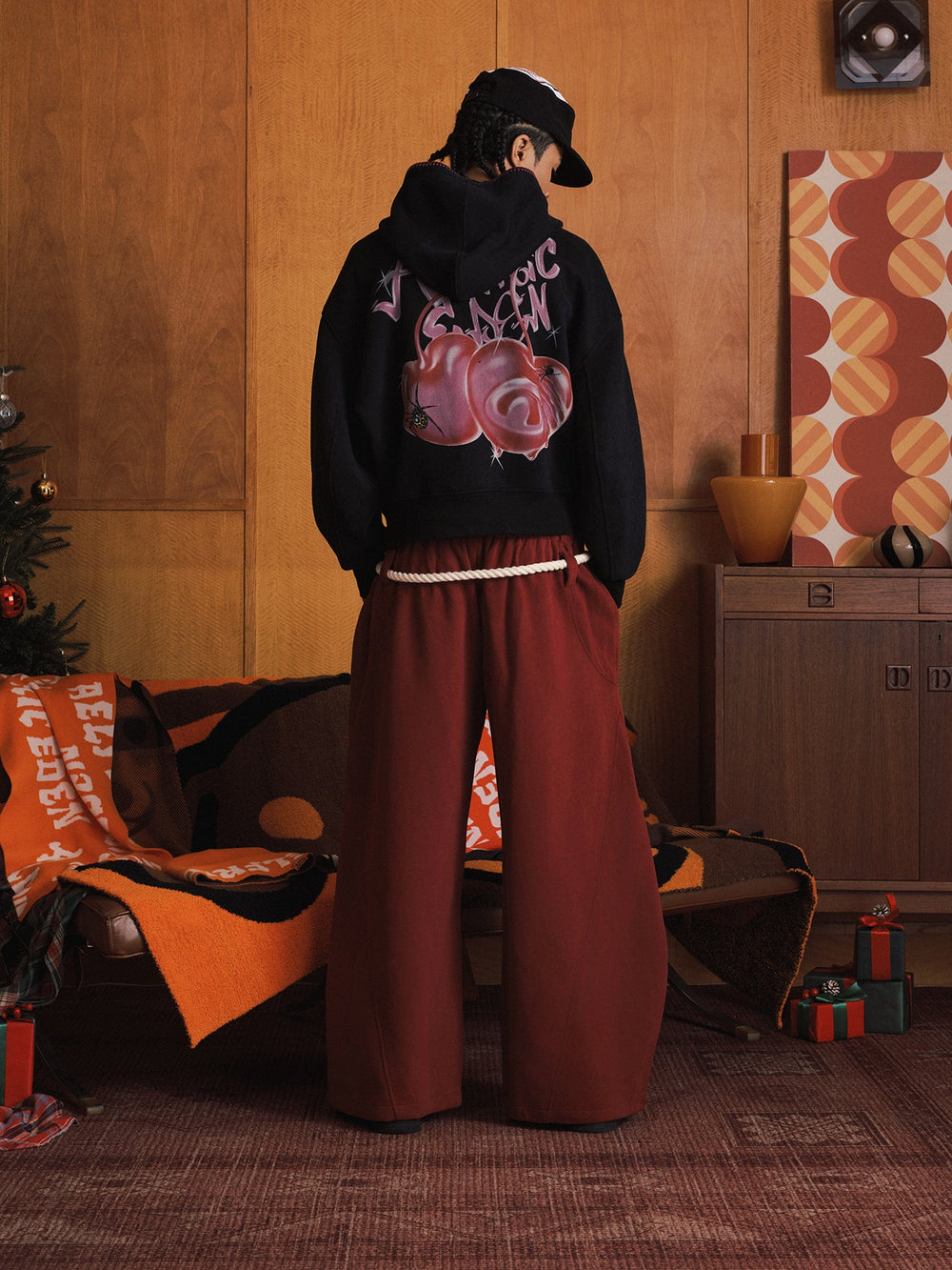 Produktbild von Aelfric Eden Damen Hoodies Unisex Cherry Graphic Kapuzenpullover Hip Hop Sweatshirt Frühling Herbst Winter Streetwear Pullover Weiß XS