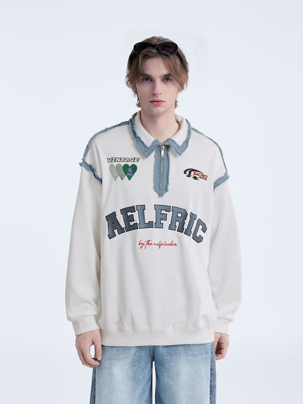 Aelfric Eden Embroidery Patchwork Polo Sweatshirt