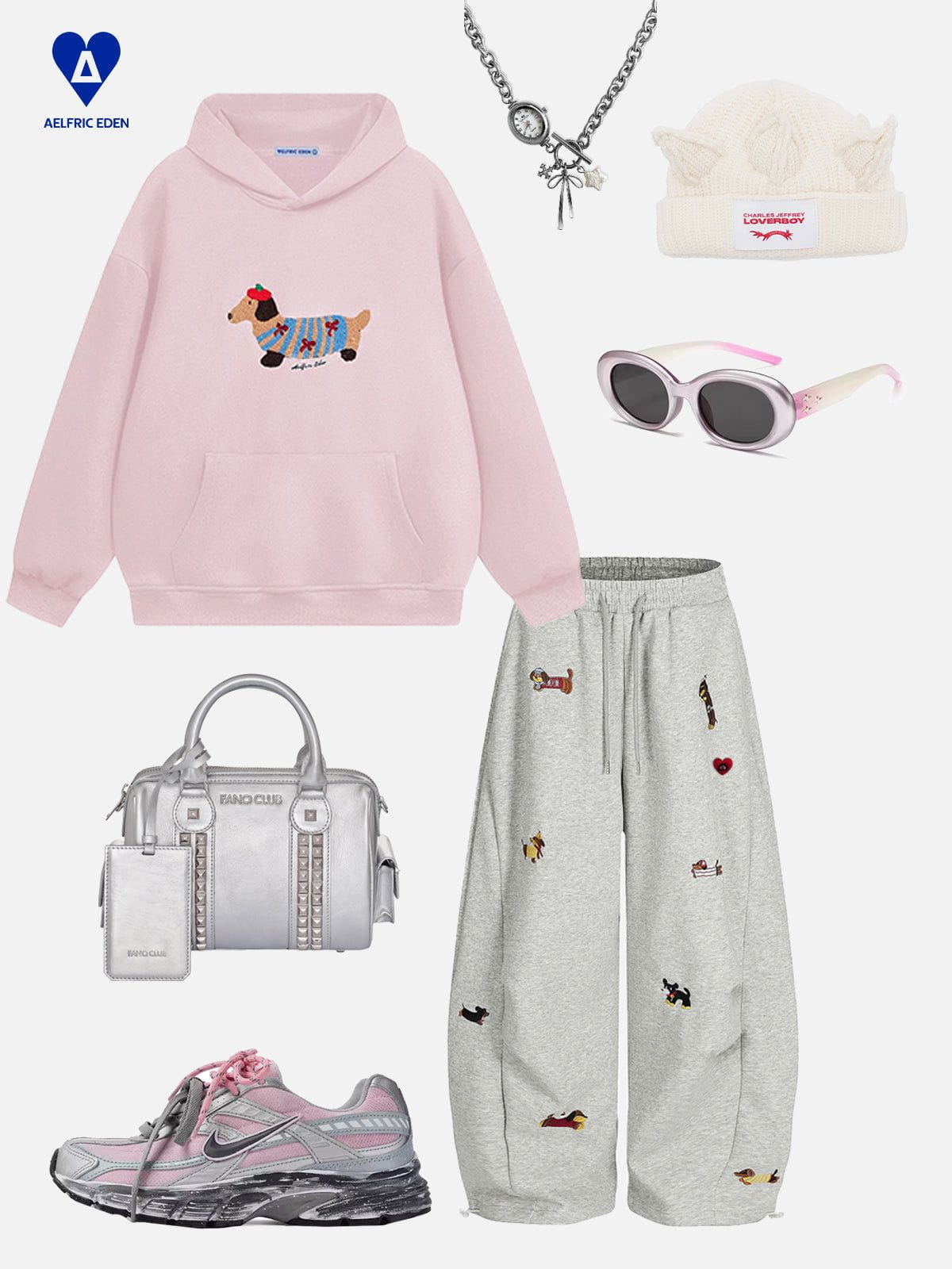 Aelfric Eden Embroidery Puppy Baggy Barrel Sweatpants