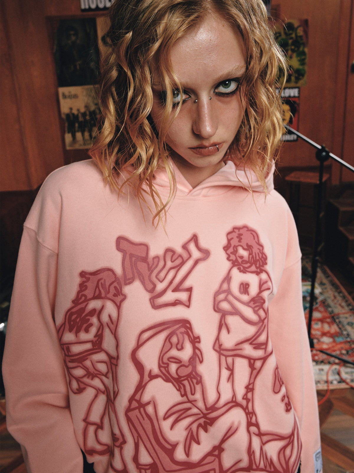 Aelfric Eden Cartoon Line Character Print Hoodie