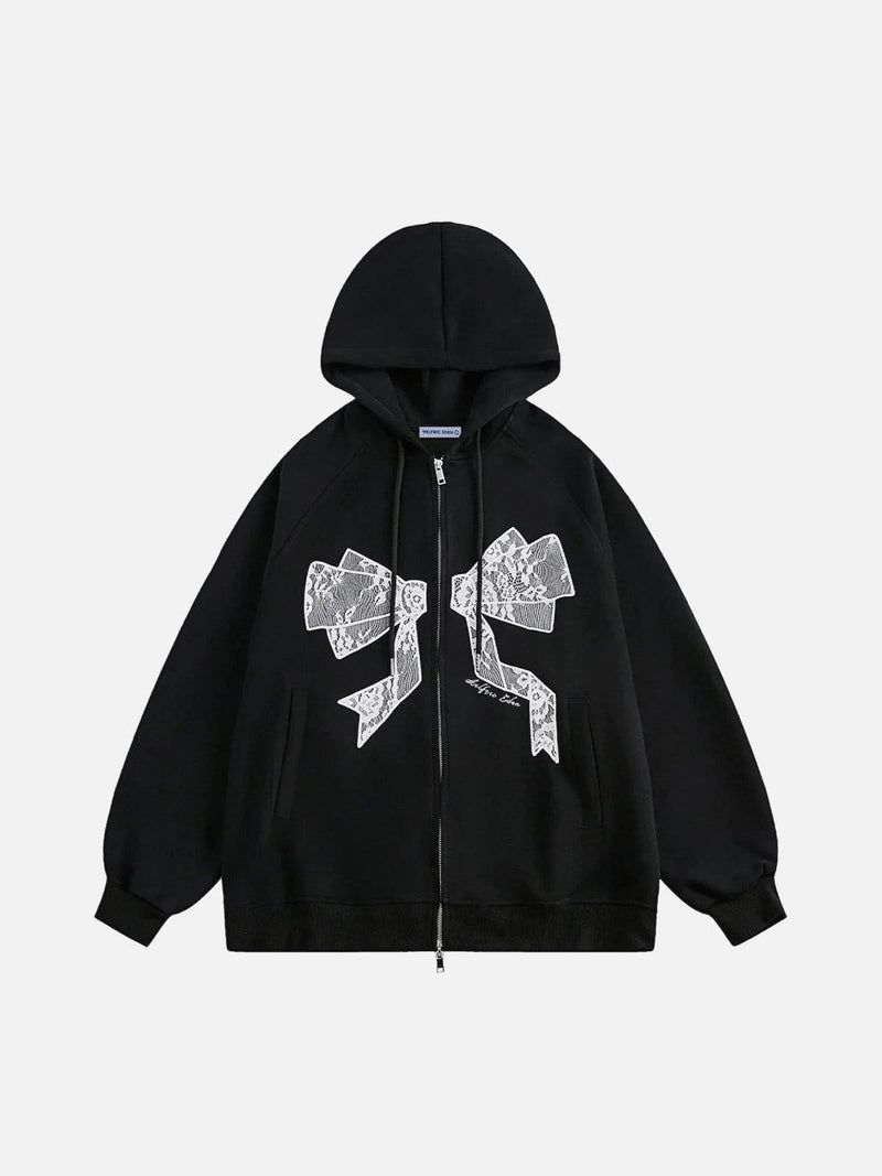 Aelfric Eden Embroidery Lace Bow Zip Up Hoodie