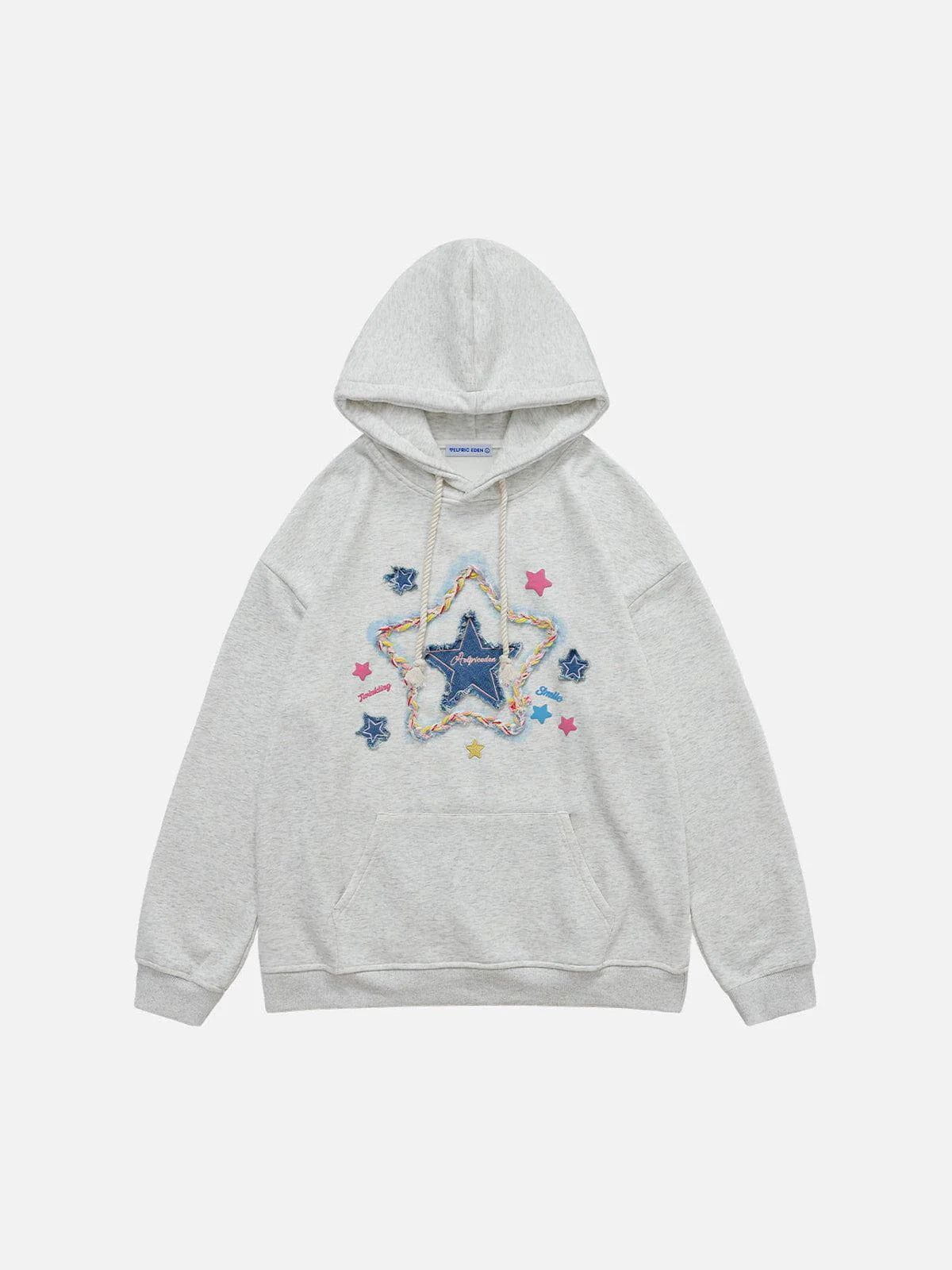 Aelfric Eden Denim Star Applique Embroidery Hoodie