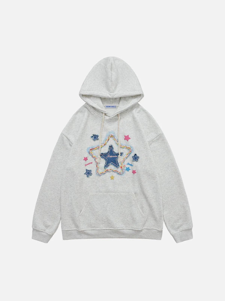 Aelfric Eden Denim Star Applique Embroidery Hoodie