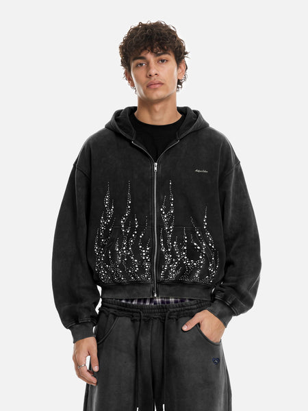 Aelfric Eden Boxy Flame Rhinestone Zip Up Hoodie – Aelfric eden
