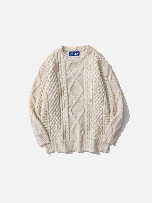 Aelfric Eden Men's Aran Jumper Fairisle Cable Knitted Jumper Long Sleeve Crew Neck Oversized Vintage Sweater Sweater, White, M Aelfric Eden Men's Aran Jumper Fairisle Cable Knitted Jumper Long Sleeve Crew Neck Oversized Vintage Sweater Sweater, White, M