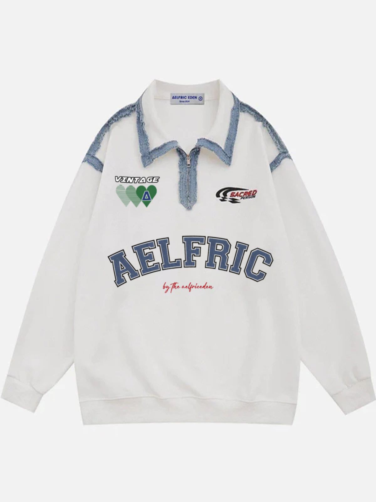 Aelfric Eden Embroidery Patchwork Polo Sweatshirt