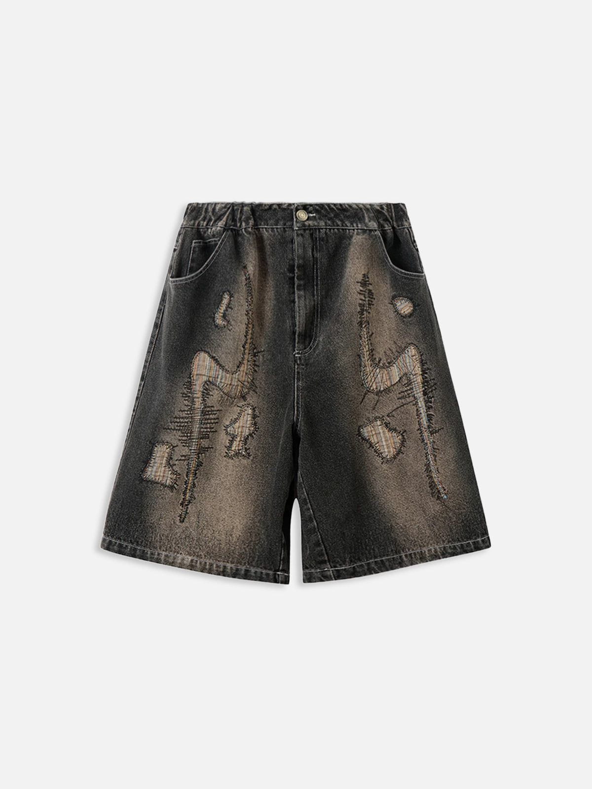 Bershka Baggy Longline Jorts In Washed Brown - Main Image