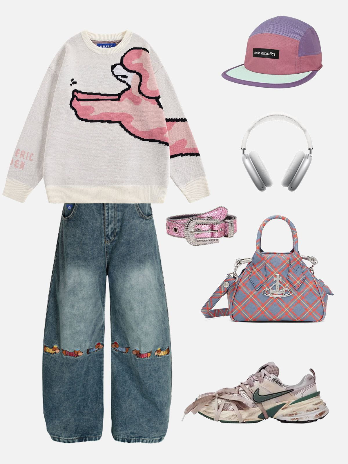 Aelfric Eden Dachshund Embroidery Baggy Barrel Jeans