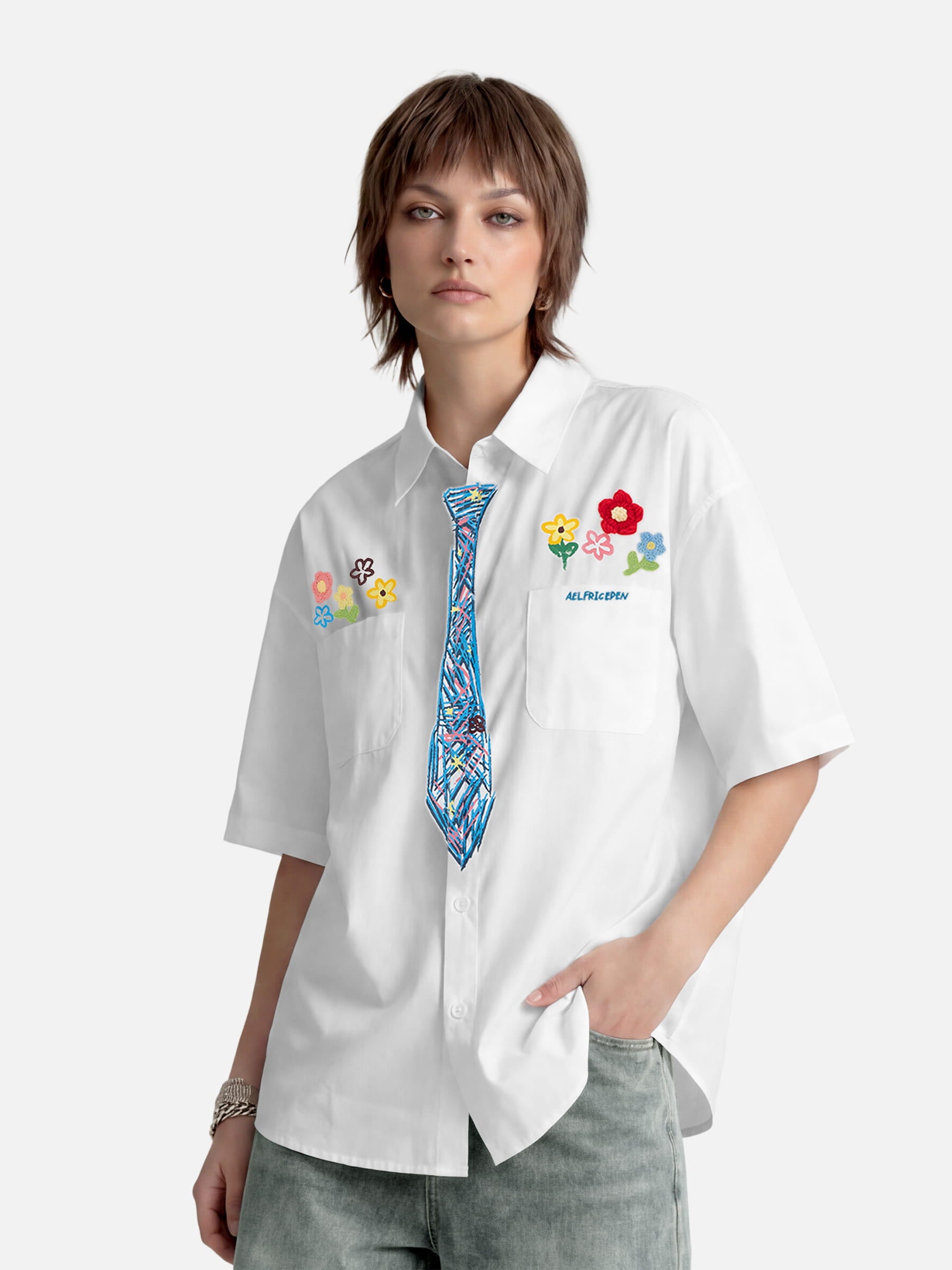 AELFRIC EDEN マリア＆刺繍ゲームシャツ /XL ストレッチ ジャージ