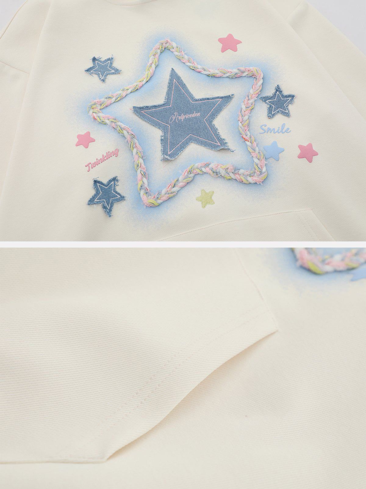 Aelfric Eden Denim Star Applique Embroidery Hoodie