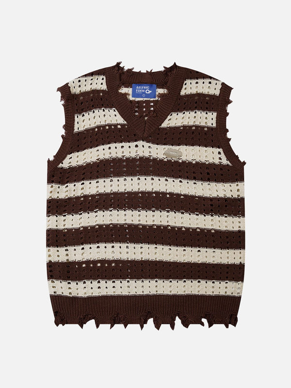 Aelfric Eden Cut-out Fringe Pinstripe Sweater Vest