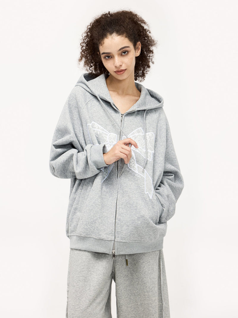 Aelfric Eden Embroidery Lace Bow Zip Up Hoodie