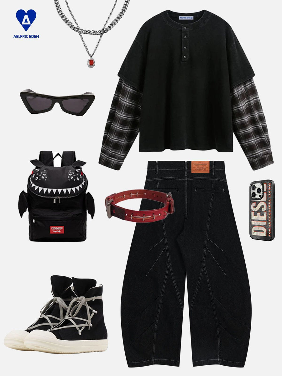 Aelfric Eden Plaid Two Layer Washed Long Sleeve Tee