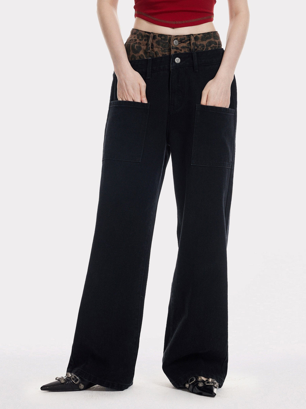 Aelfric Eden Leopard Print Double Waist Jeans