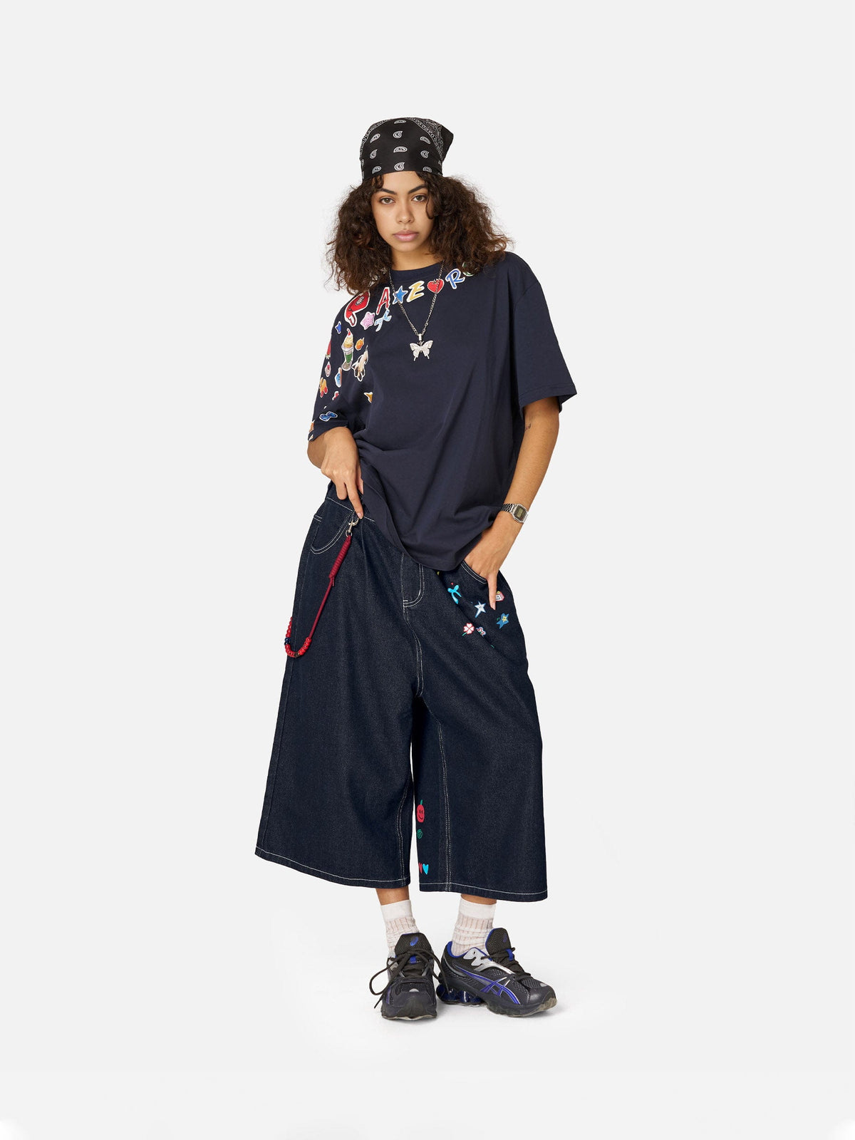 Aelfric Eden Cartoon Sticker Print Baggy Longline Jorts