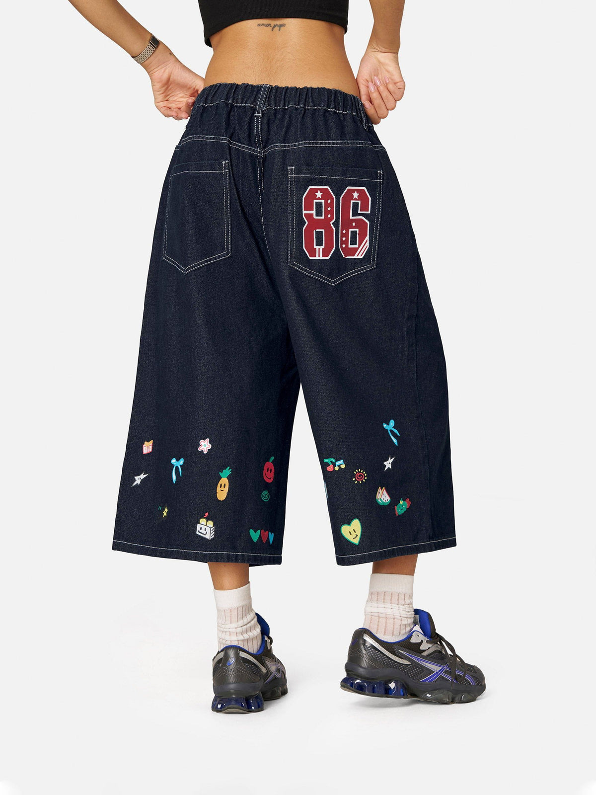 Aelfric Eden Cartoon Sticker Print Baggy Longline Jorts