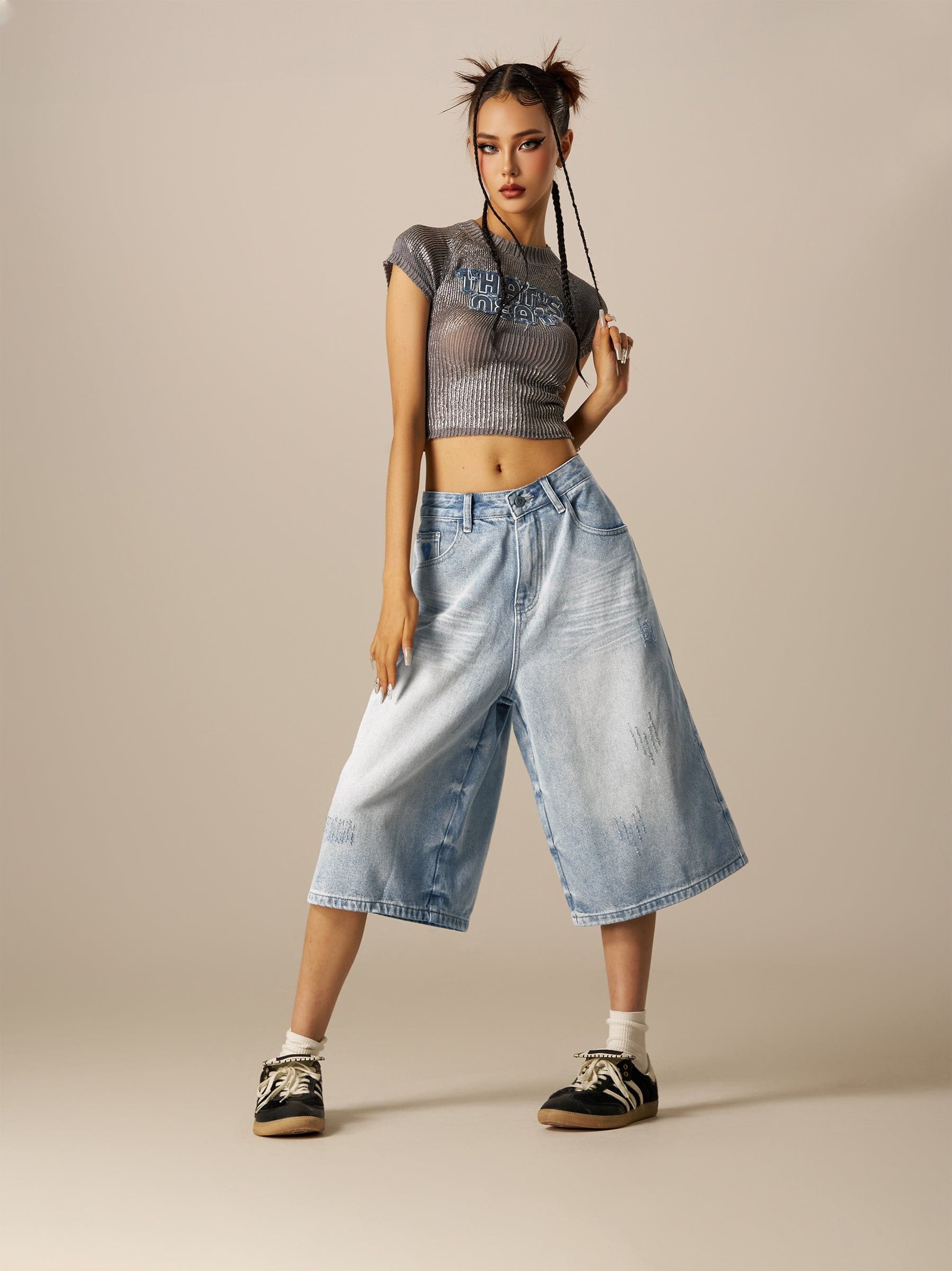 Aelfric Eden Distressed Washed Loose Longline Jorts