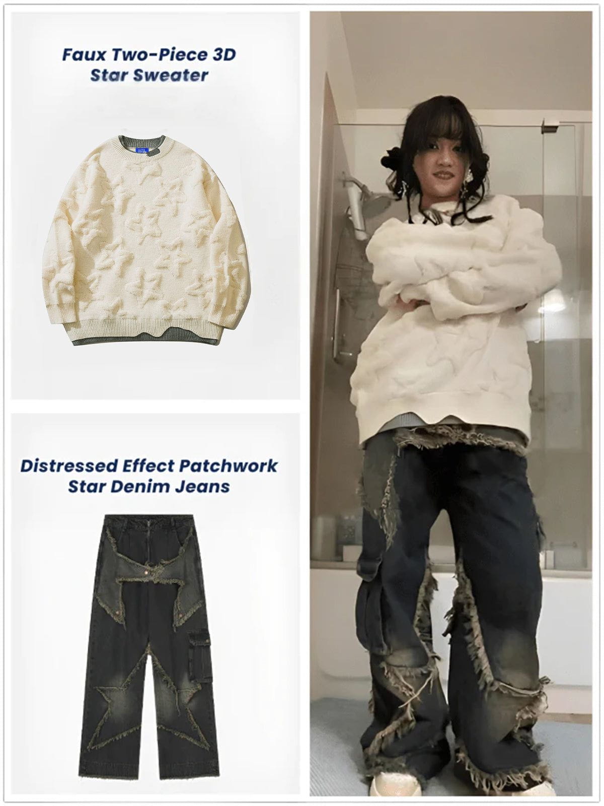 Aelfric Eden Distressed Effect Patchwork Star Denim Jeans  @shuuuie