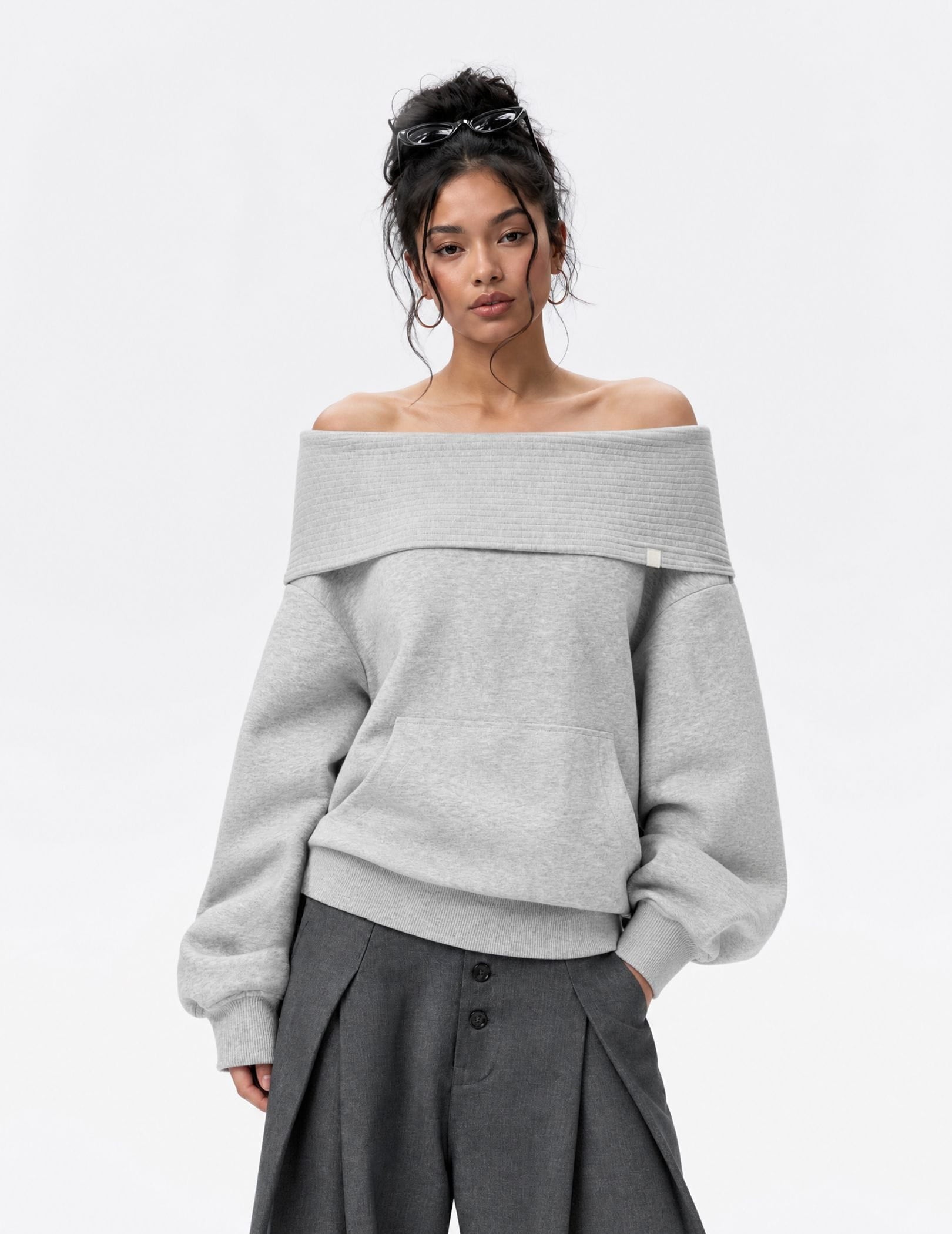 Off-The-Shoulder Pullover Hoodie