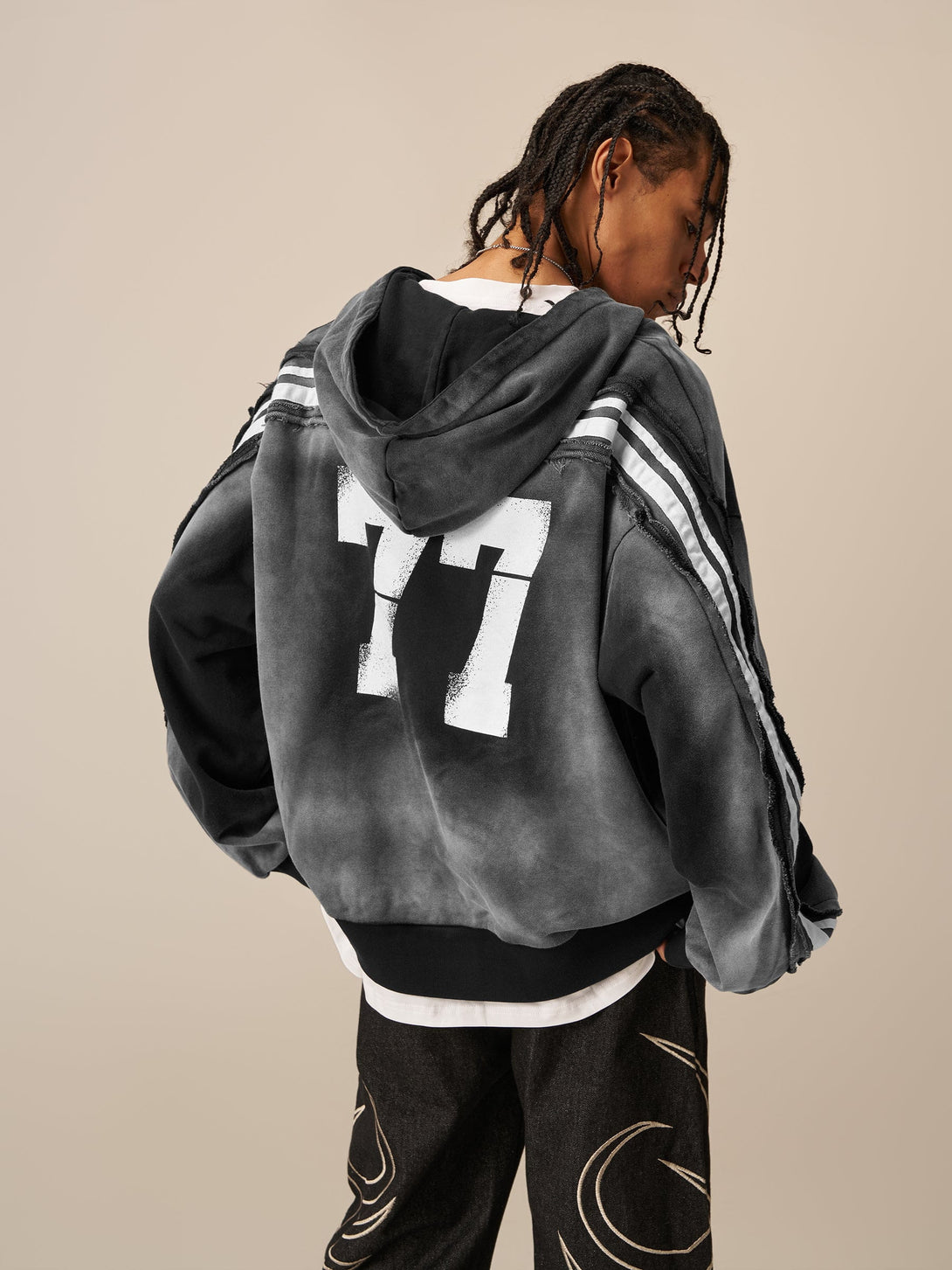 Aelfric Eden Boxy fit 77 Stripe Zip Hoodie – Acid Wash – Aelfric eden