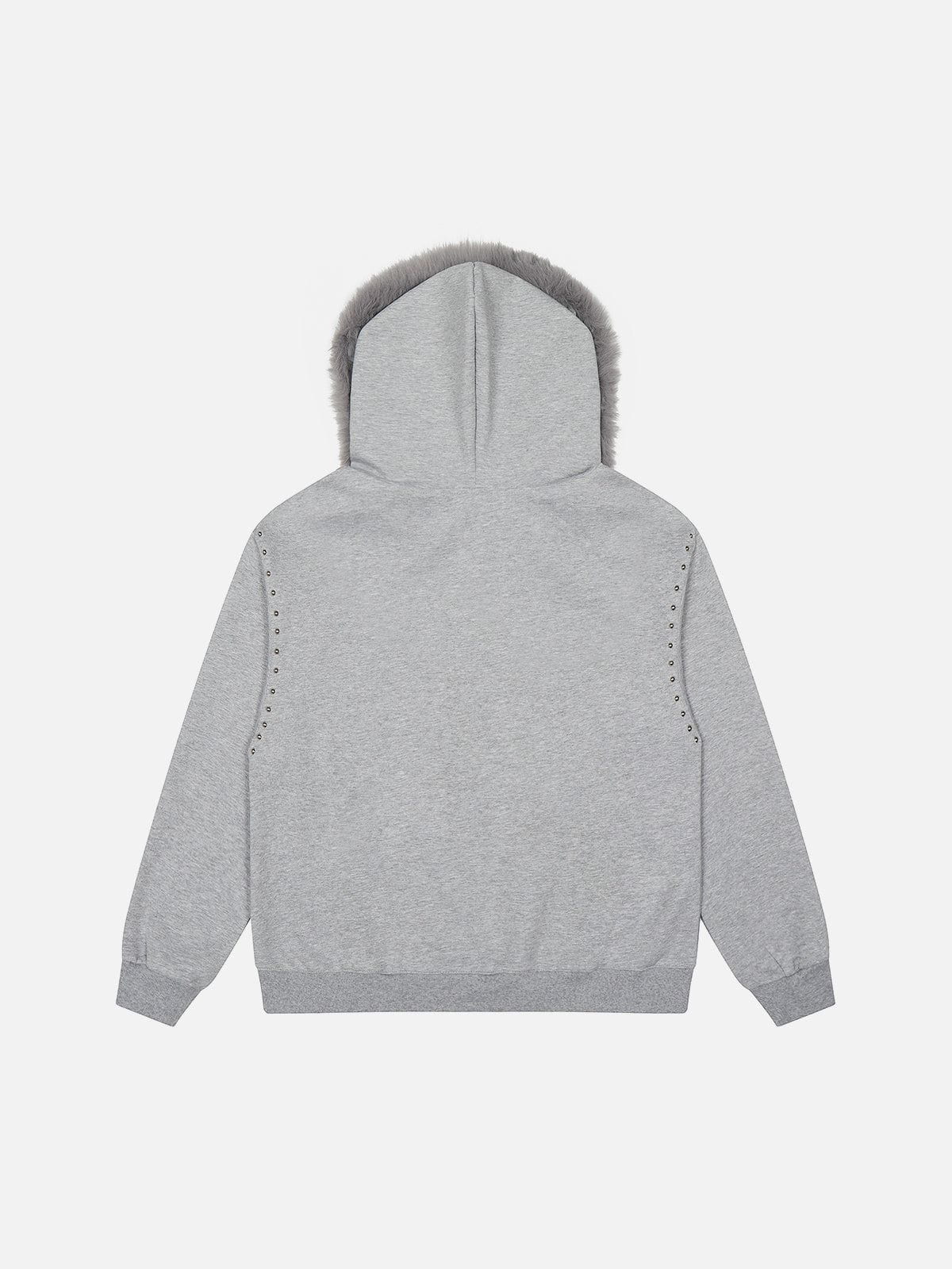 Aelfric Eden Rivet Faux Fur Collar Half Zip Up Hoodie