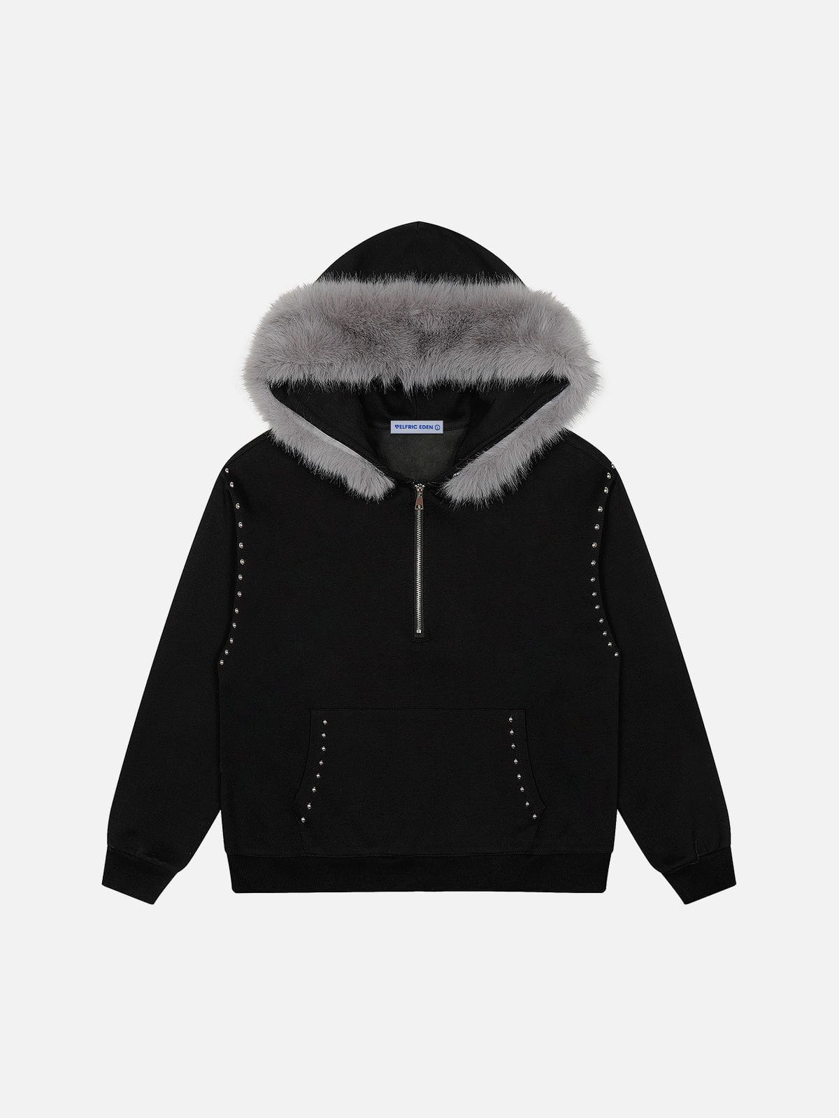 Aelfric Eden Rivet Faux Fur Collar Half Zip Up Hoodie