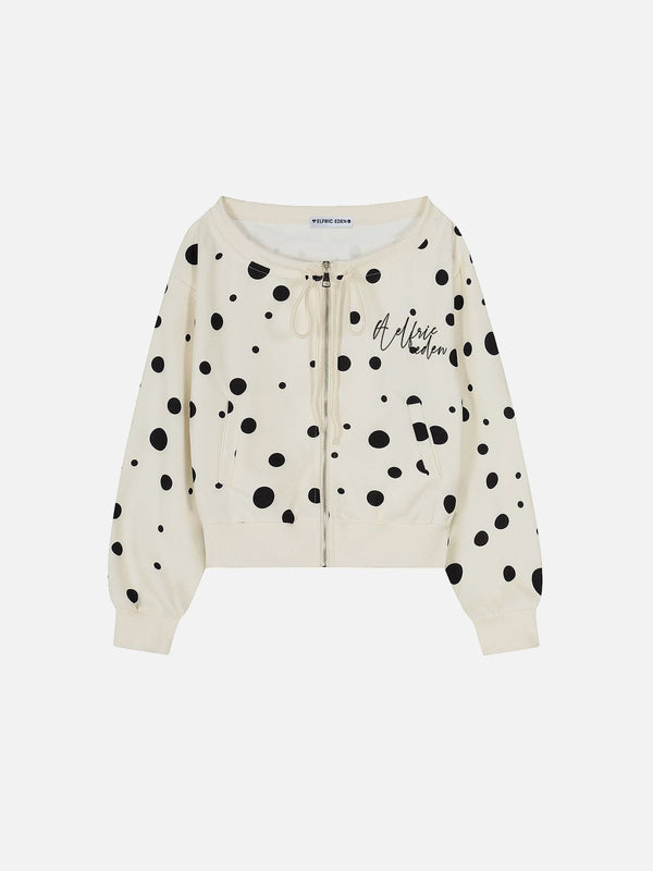 Aelfric Eden Polka Dot Off-The-Shoulder Zip Up Sweatshirt