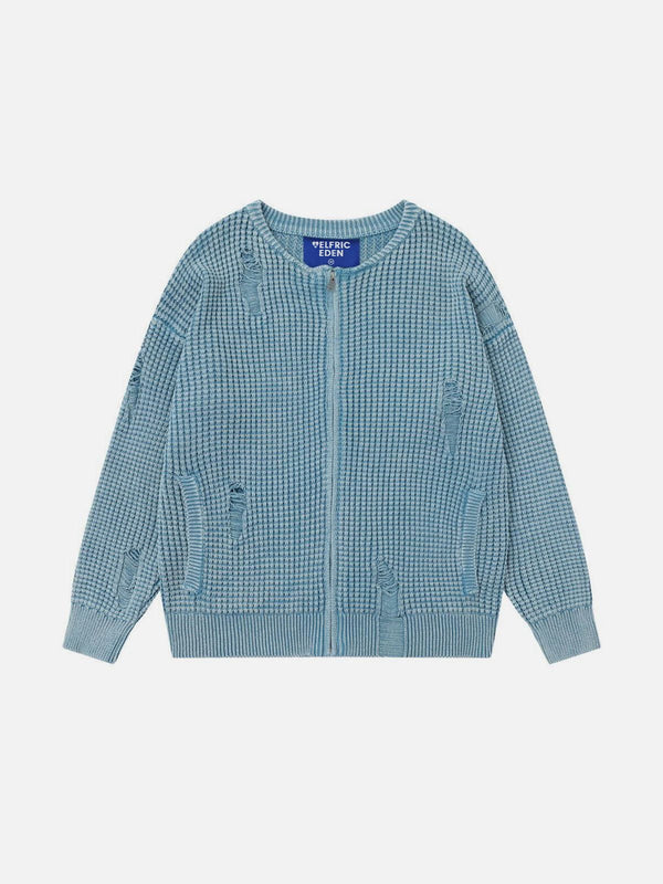 Aelfric Eden Distressed Waffle Zip Up Cardigan