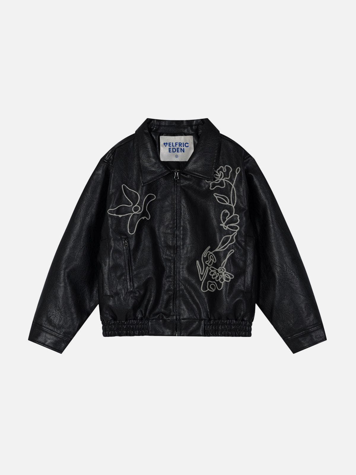 Aelfric Eden Floral Embroidery Boxy Faux Leather Jacket