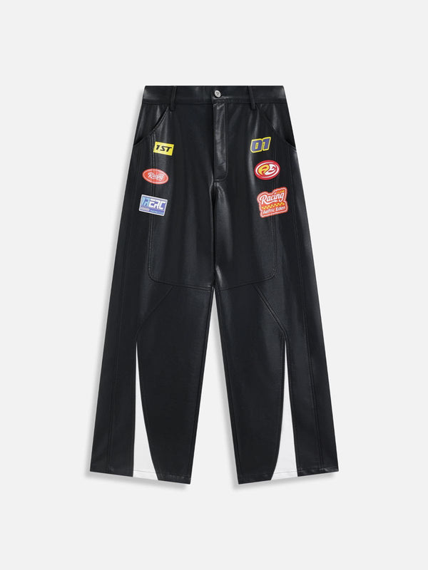 Aelfric Eden Racing Logo Patches Faux Leather Pants