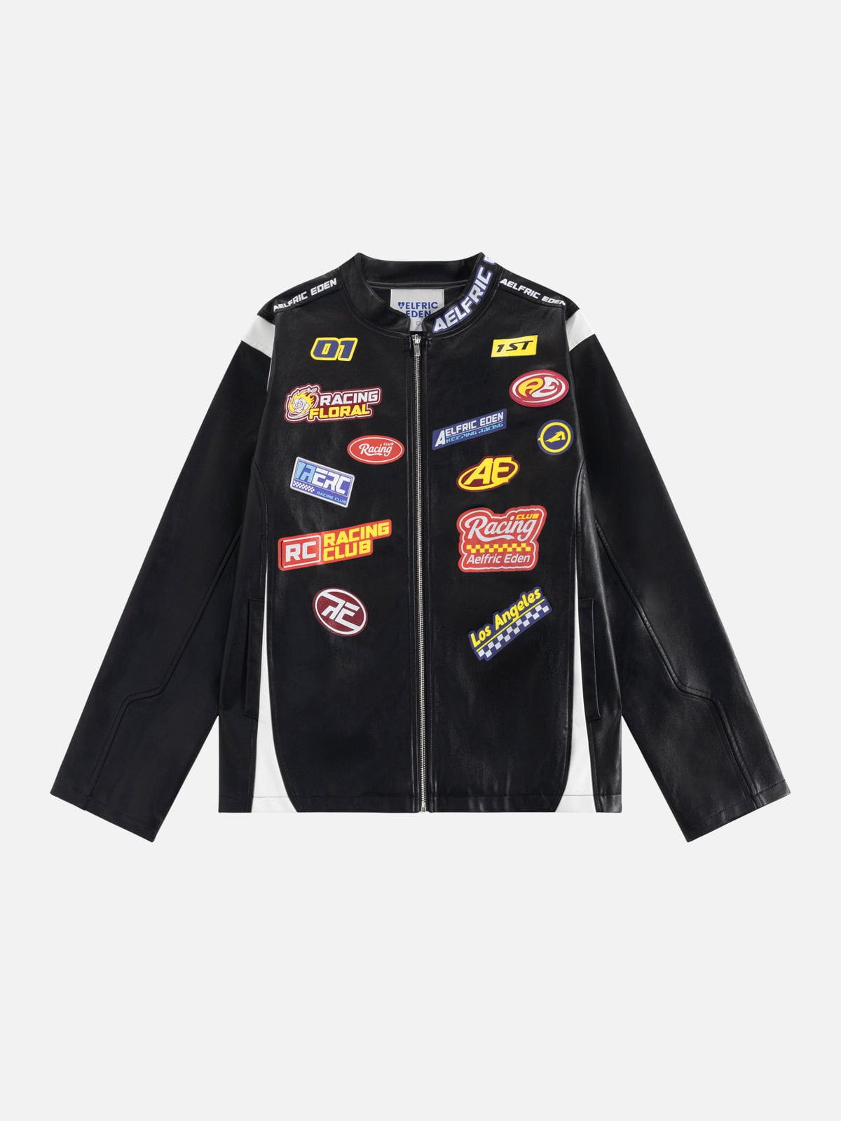 Aelfric Eden Racing Logo Patches Boxy Faux Leather Jacket