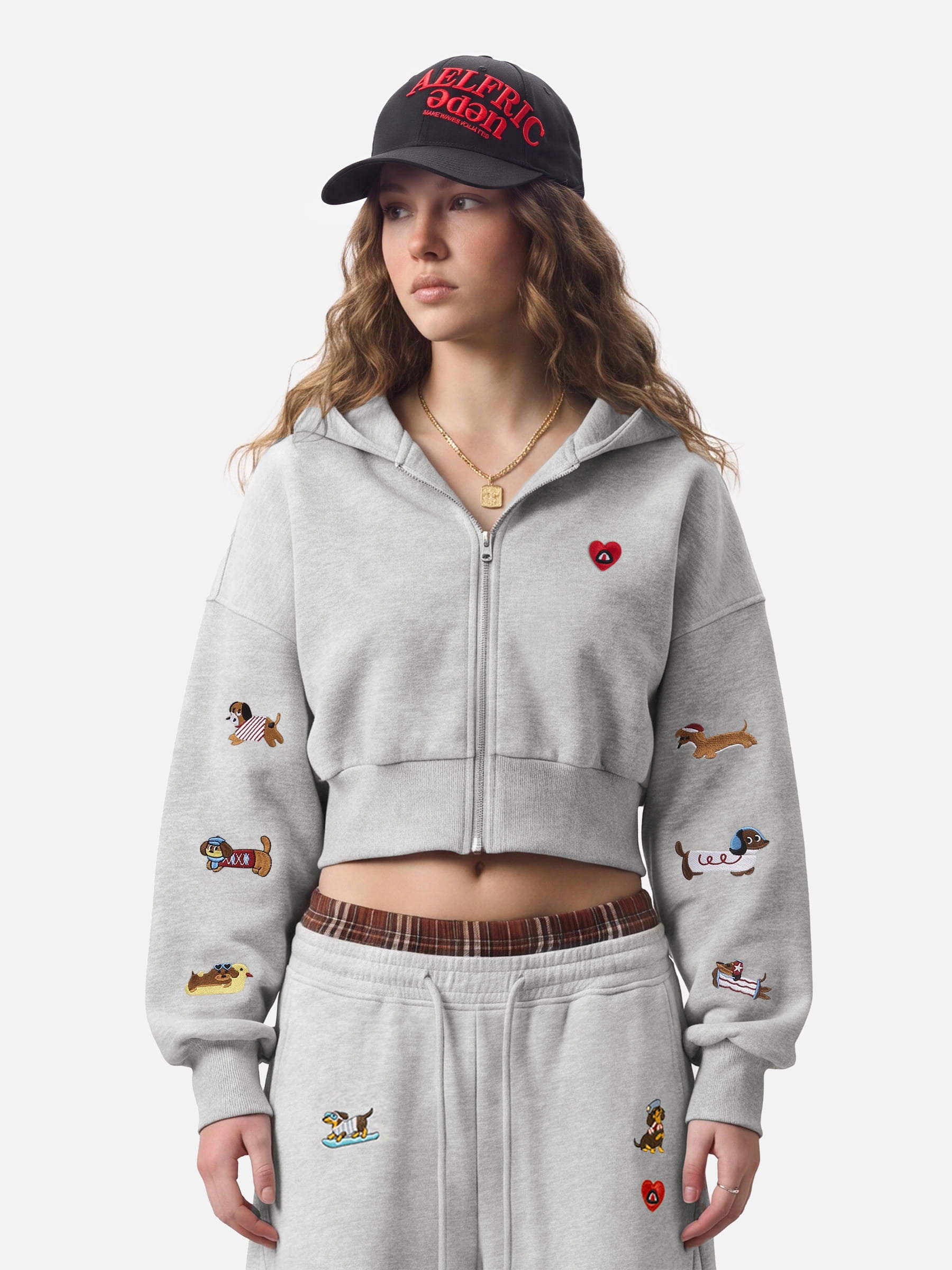 UVERworld EDEN スエット Aelfric Eden Cropped Embroidered Dachshund Zip Up Hoodie – Aelfric
