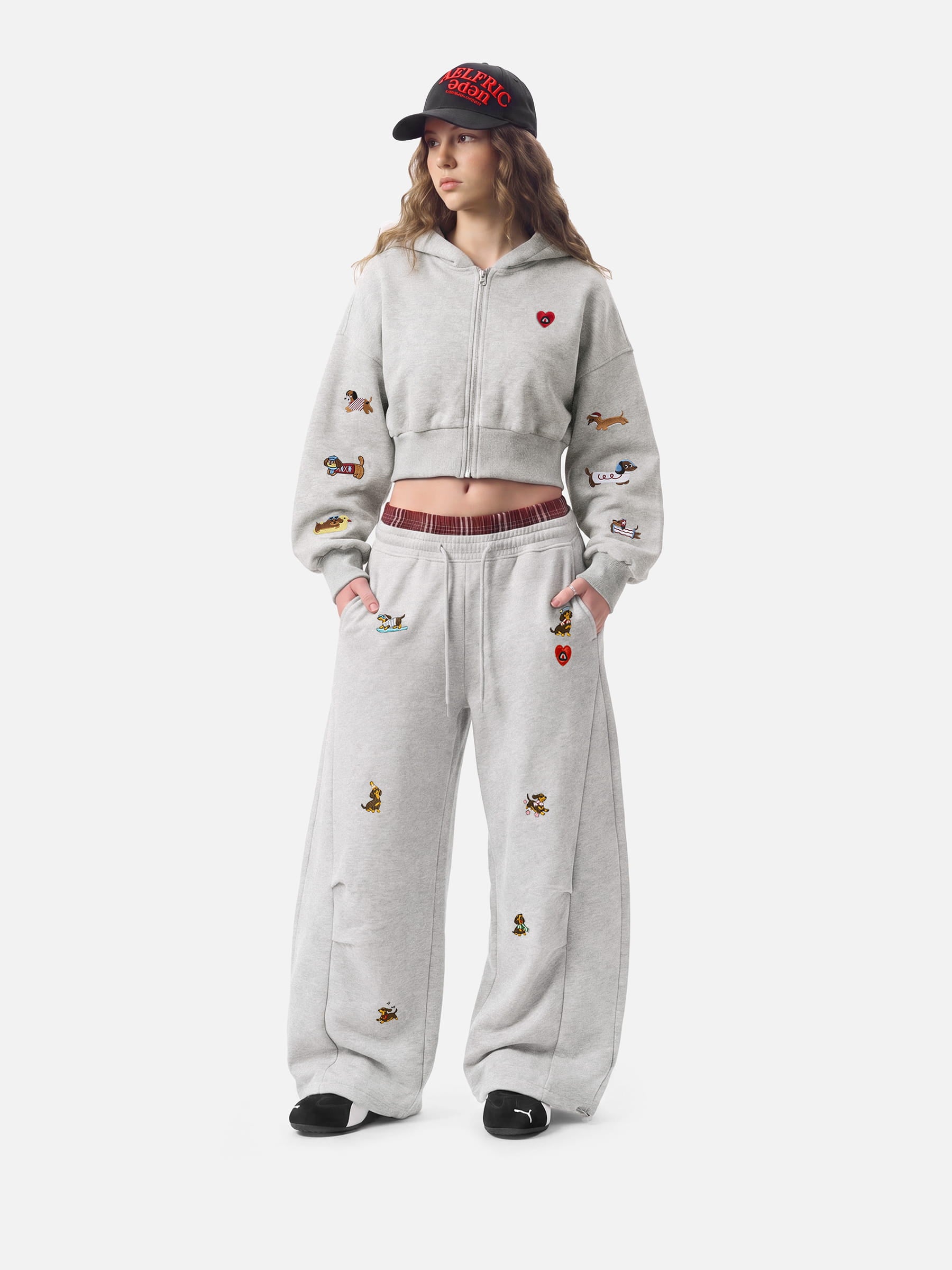 Aelfric Eden Cropped Embroidered Dachshund Zip Up Hoodie – Aelfric