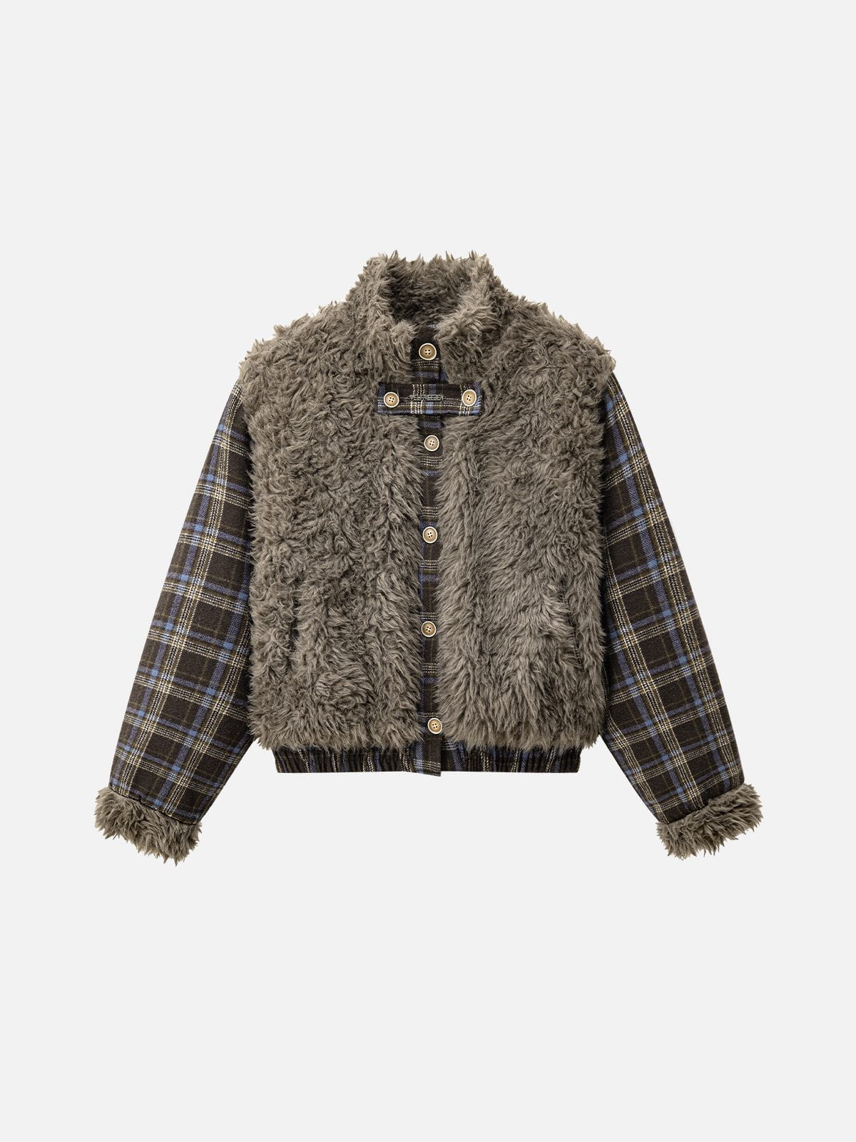 Aelfric Eden Plaid Faux Fur Coat Brown