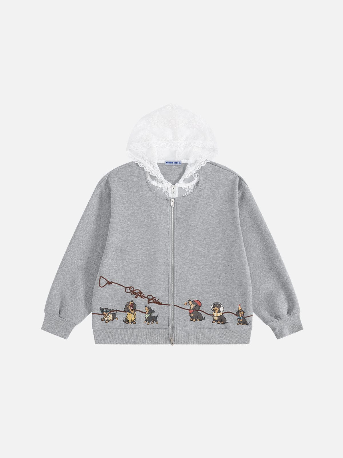 Aelfric Eden Lace Panel Zip Up Hoodie Grey
