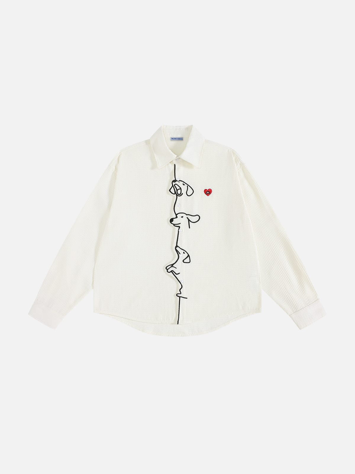Aelfric Eden Dachshund Embroidery Long Sleeve Shirt White