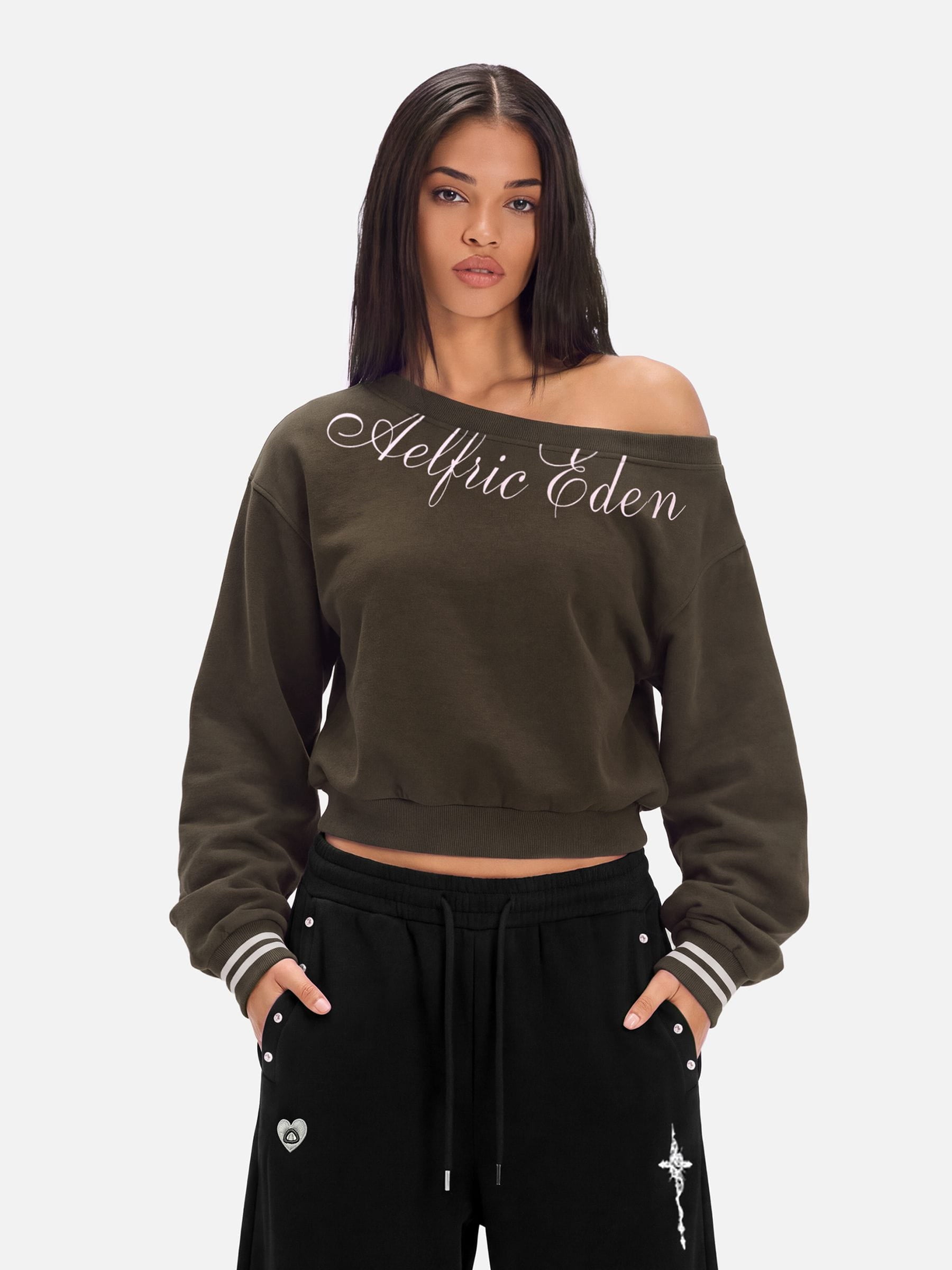 Aelfric Eden Script Off-The-Shoulder Sweatshirt