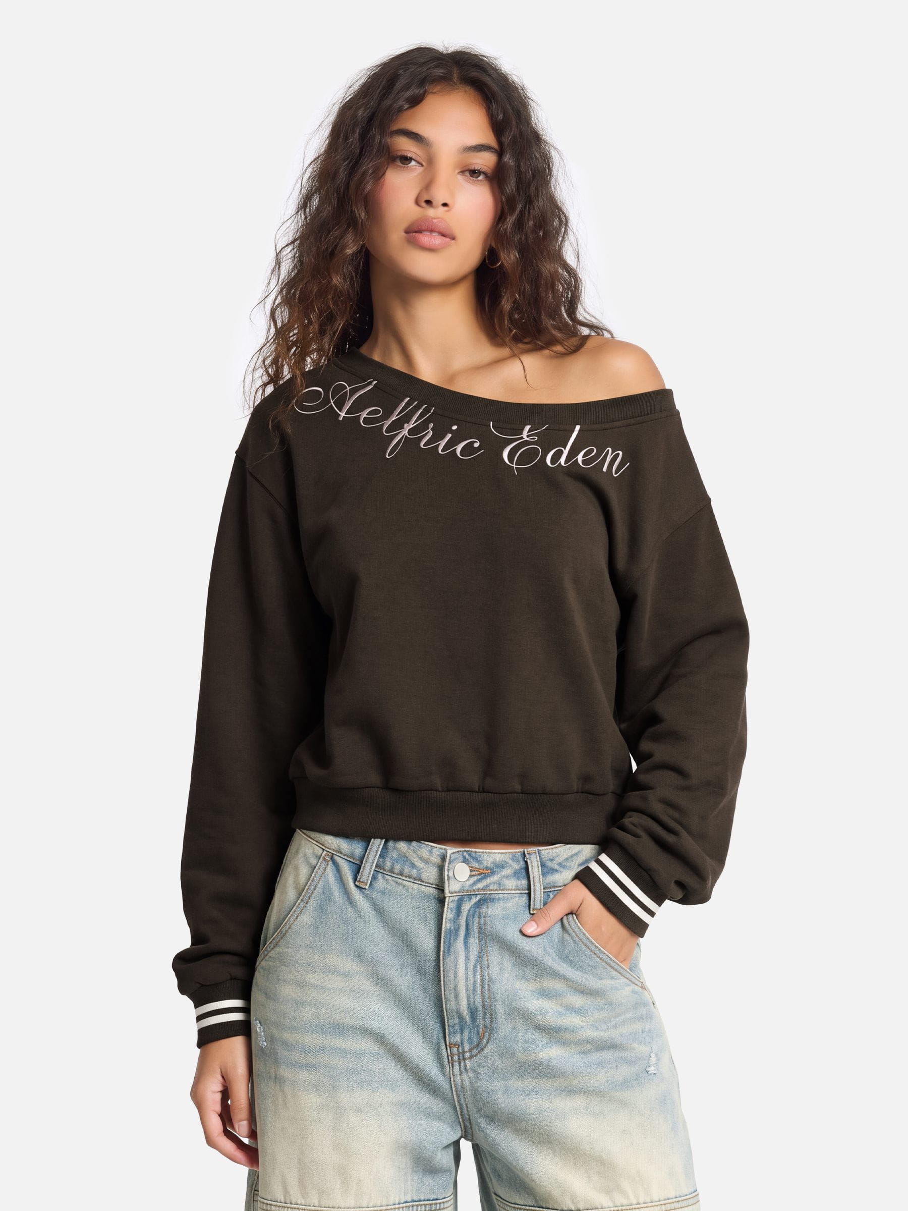 Aelfric Eden Script Off-The-Shoulder Sweatshirt