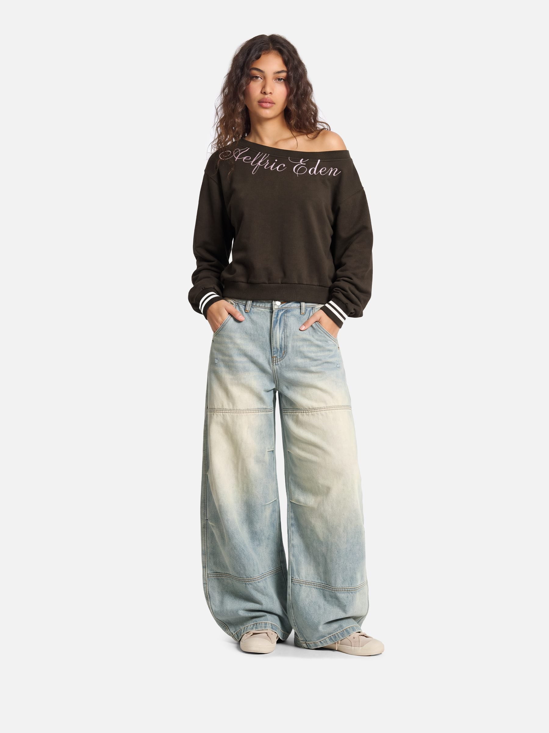 Aelfric Eden Script Off-The-Shoulder Sweatshirt
