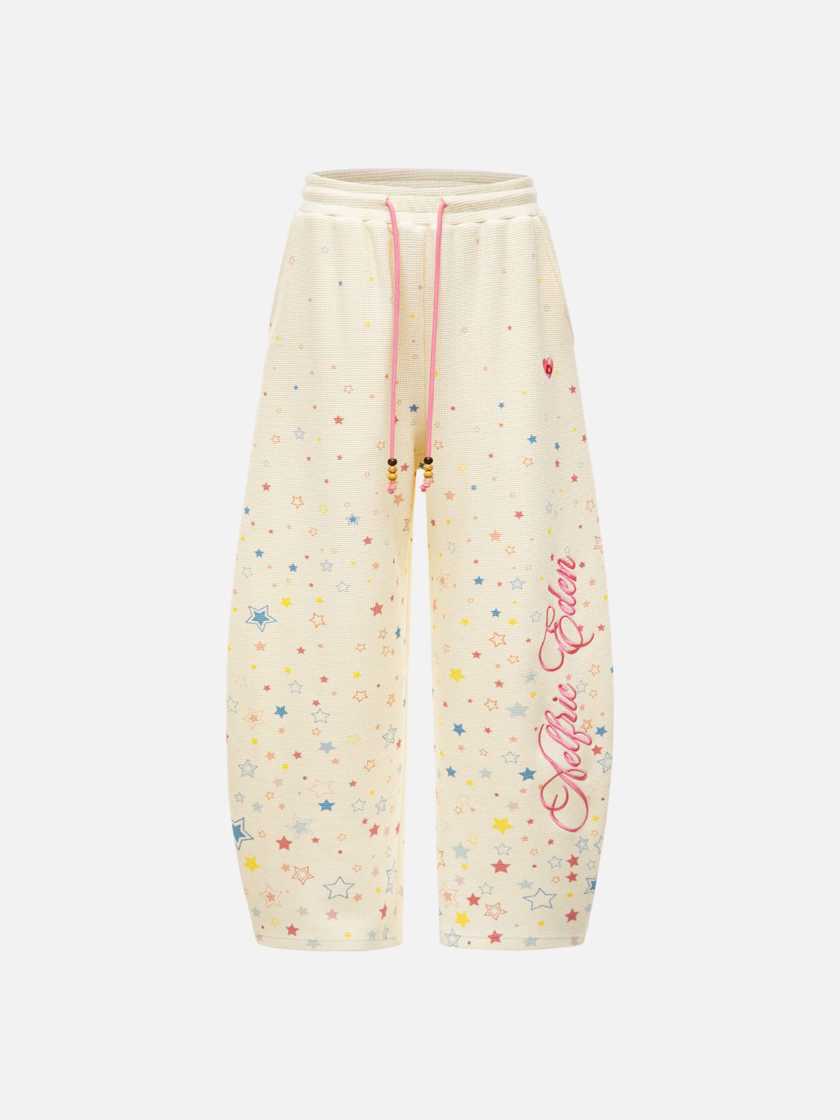 Aelfric Eden Star Print Waffle Baggy Barrel Sweatpants Apricot