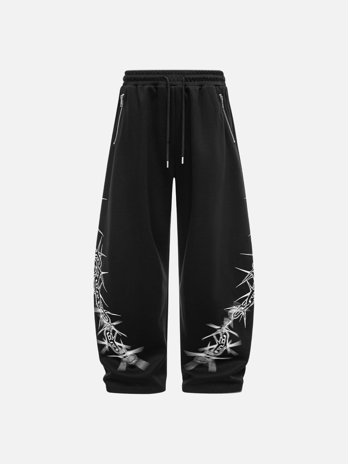 Aelfric Eden Thorn Print Baggy Barrel Sweatpants Black