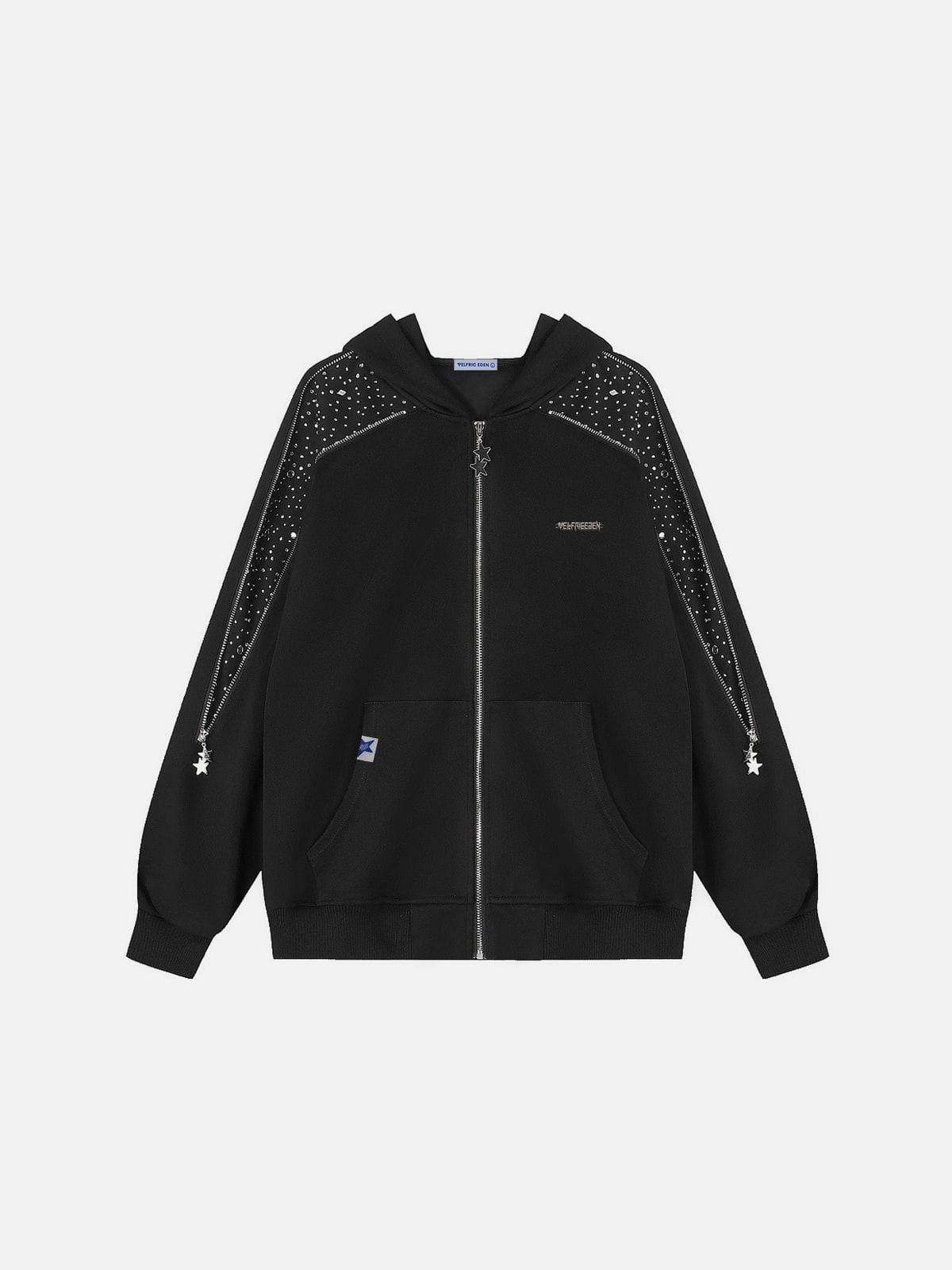 Aelfric Eden Rhinestone Zip Up Hoodie Black
