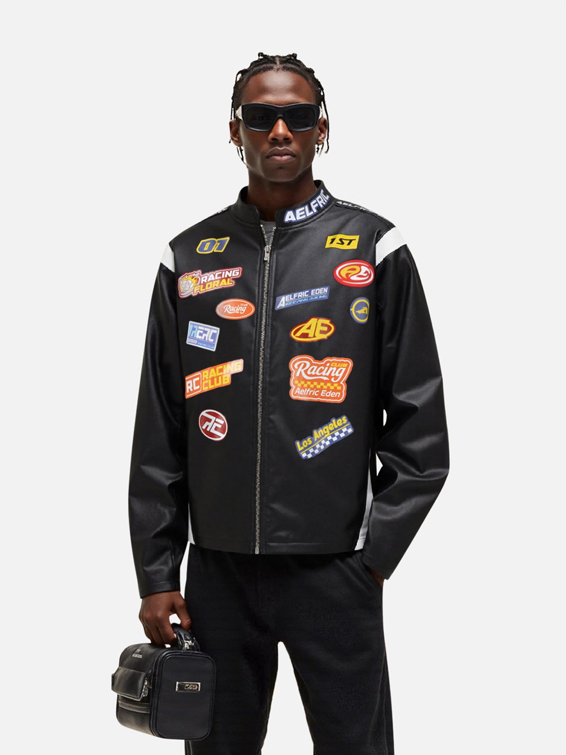 Aelfric Eden Racing Logo Patches Boxy Faux Leather Jacket